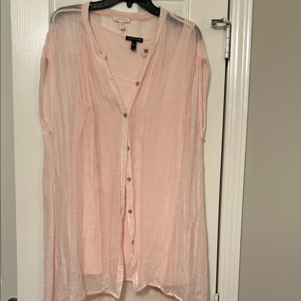 Eileen Fisher Light Pink Sheer Sleeveless Blouse and Tank Set-Size L